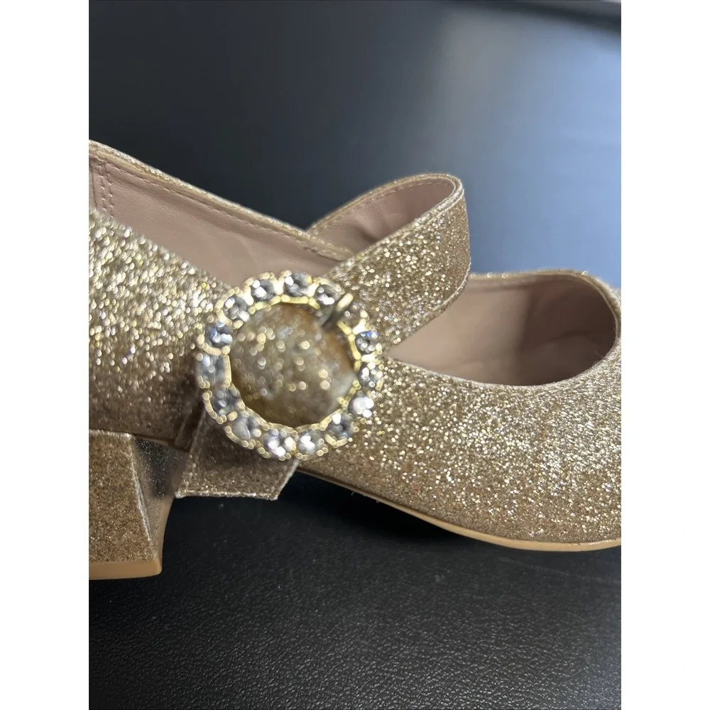 Girls  Size 4‎ Nina Gold Bling Shoes Wedding Dance Pageant Block Heel Rhinestone